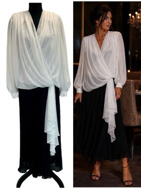 Vintage benee by Lori Ann black white ruched chiffon blouson dress Sz 12
